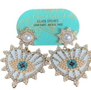 Pink Linen Evil Eye Earrings NWT